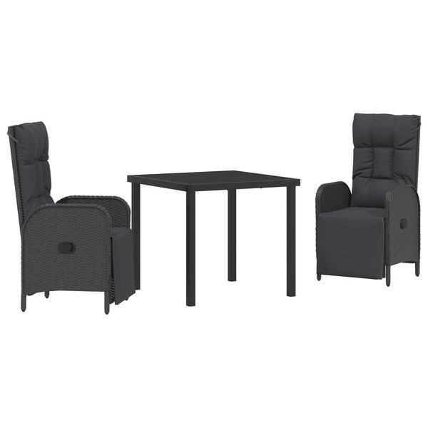 vidaXL Set de dîner de jardin de 3 pièces avec coussins en rattan noir poly