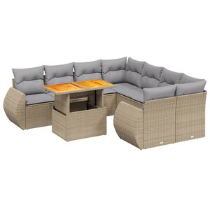 vidaXL Salon de jardin avec coussins 9 Pièces beige résine tressée