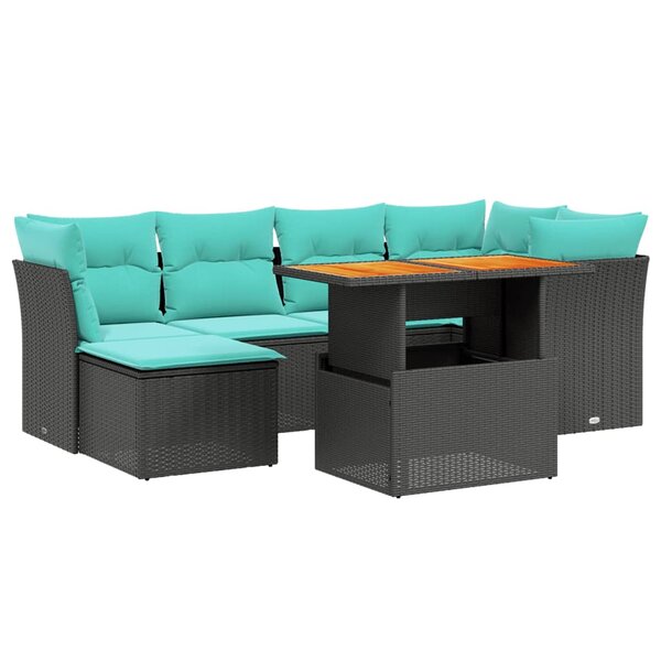 vidaXL Salon de jardin 7 Pièces avec coussins noir résine tressée