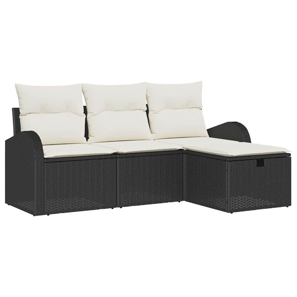 vidaXL Ensemble de canapé de jardin avec coussin 4 Pièces Noir Poly rotin