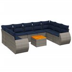 vidaXL Salon de jardin 10 Pièces avec coussins gris résine tressée
