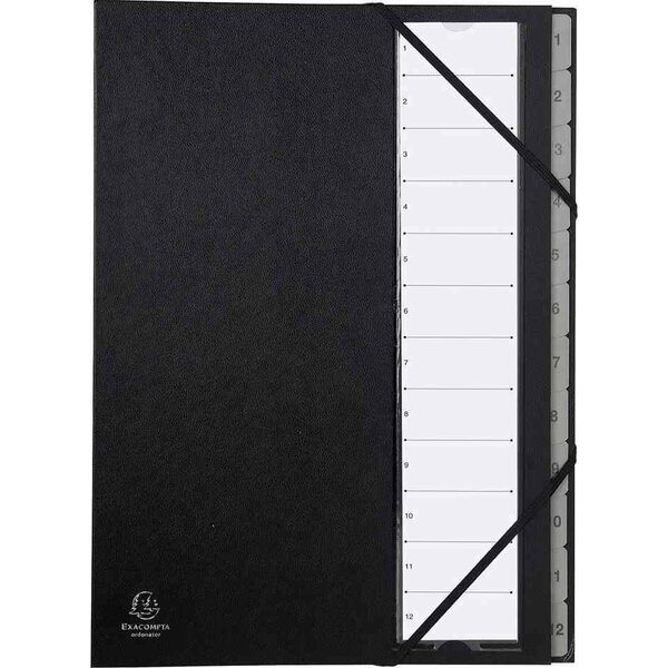 Trieur rigide Ordonator numerique dos extensible 12 compartiments 1 à 12 - Noir x 12 EXACOMPTA