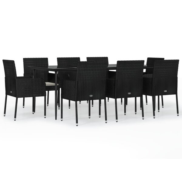 vidaXL Ensemble à manger jardin 9Pièces et coussins noir résine tressée