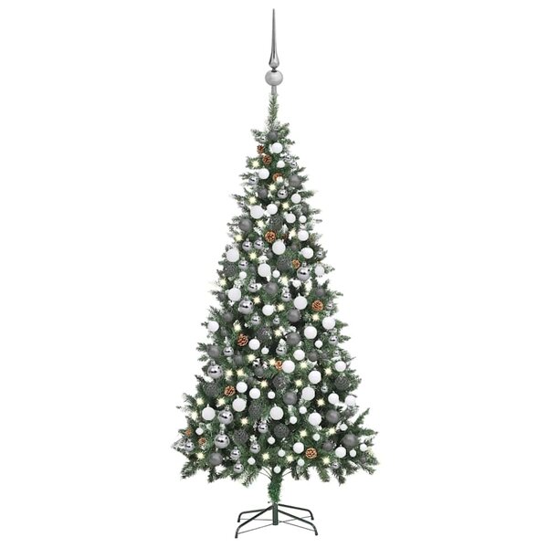 vidaXL Arbre de Noël artificiel pré-éclairé/boules pommes de pin 210cm