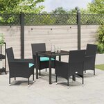 vidaXL Ensemble table et chaises avec coussin 5 Pièces Noir Rotin PE