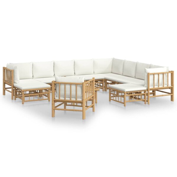 vidaXL Salon de jardin 12 Pièces avec coussins blanc crème bambou