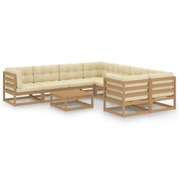 vidaXL Salon de jardin 9 Pièces avec coussins Marron miel Bois de pin