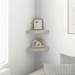 vidaXL Étagères d'angle murales 2 Pièces Gris béton 25x25x3 8 cm MDF