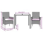 vidaXL Ensemble à manger de jardin et coussins 3 Pièces gris rotin acacia