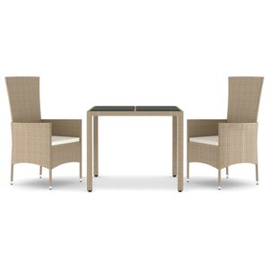 vidaXL Ensemble à manger de jardin coussins 3 Pièces Beige poly rotin