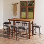 vidaXL Ensemble de bar de jardin avec coussins 9 Pièces Gris