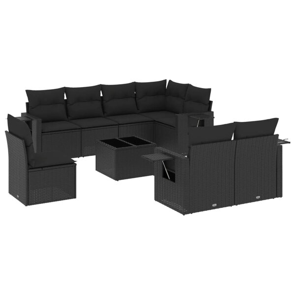 vidaXL Salon de jardin 9 Pièces avec coussins noir résine tressée