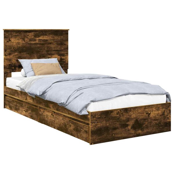 vidaXL Lit de Rangement Chêne fumé 90 x 190 cm Bois d'ingénierie