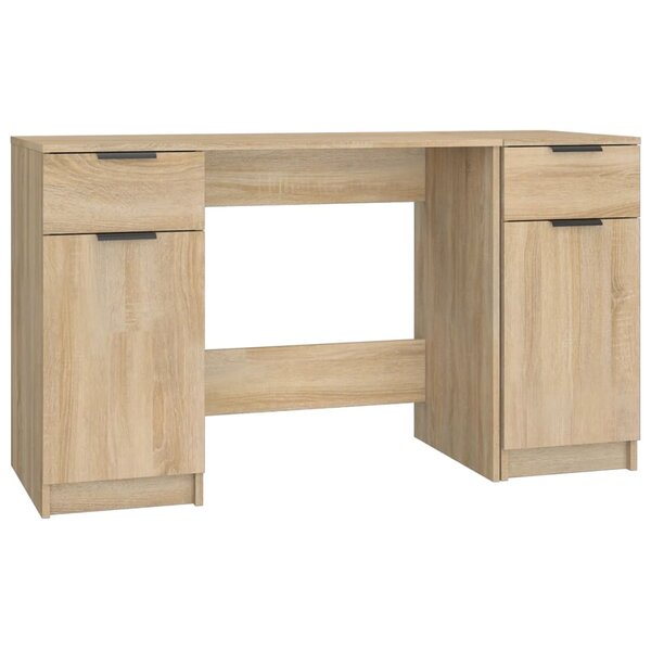 Bureau table poste de travail meuble d'ordinateur informatique étude avec armoire latérale chêne sonoma bois d'ingénierie brun 02_0023394