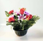 Composition fleurs artificielles pour cimetière vasque roses et mini lys h 35 cm d 35 cm rouge - couleur: rouge