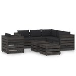 vidaXL Salon de jardin 8 Pièces avec coussins Bois imprégné de gris