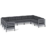 vidaXL Salon de jardin 9 Pièces avec coussins gris bois de pin