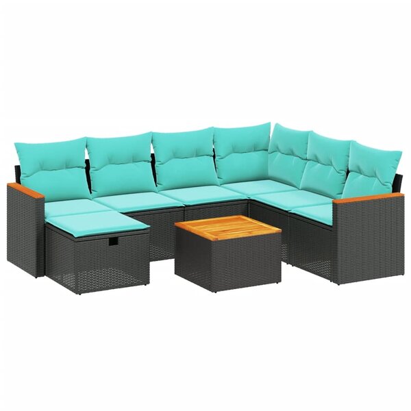vidaXL Salon de jardin 8 Pièces avec coussins noir résine tressée