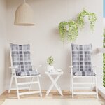 vidaXL Coussins de chaise jardin à dossier haut lot de 2 carreaux gris