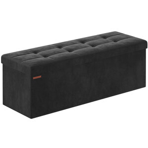 Banc de rangement pouf en velours avec couvercle avec 2 boîtes séparateur amovible capacité de charge 300 kg pour couloir salon chambre noir 12_0004159