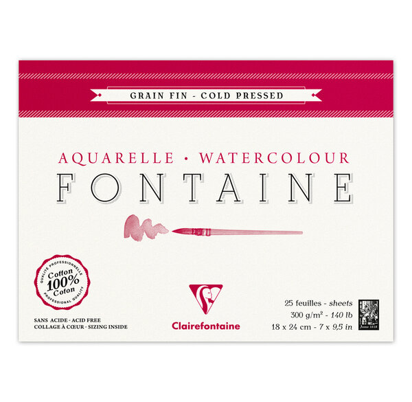 Bloc Fontaine 25F grain fin 18x24 300g encollé 4 côtés CLAIREFONTAINE