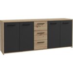 Buffet Particules mélaminé -chêne artisan et Noir- 4 portes + 3 tiroirs - 179 2 x 42 x 74 5 cm