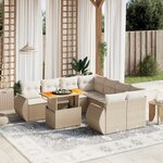 vidaXL Salon de jardin avec coussins 9 Pièces beige résine tressée