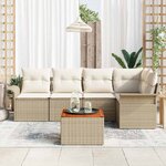 vidaXL Ensemble de canapé de jardin 6 Pièces Beige Poly rotin