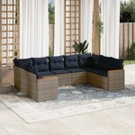 vidaXL Salon de jardin 9 Pièces avec coussins gris résine tressée
