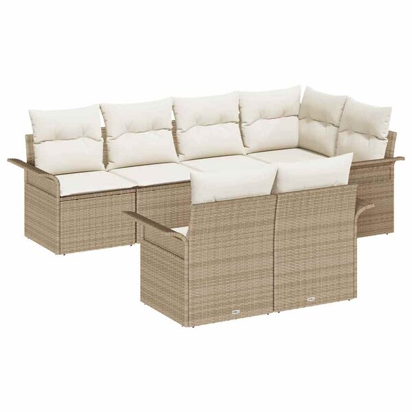 vidaXL Ensemble de canapé de jardin avec coussin 7 Pièces Beige polyrotin
