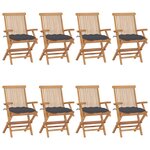 vidaXL Chaises pliantes avec coussins anthracite  8 pièces  en teck massif