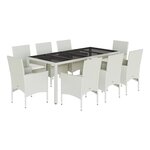 vidaXL Ensemble à manger de jardin et coussins 9 Pièces blanc rotin verre