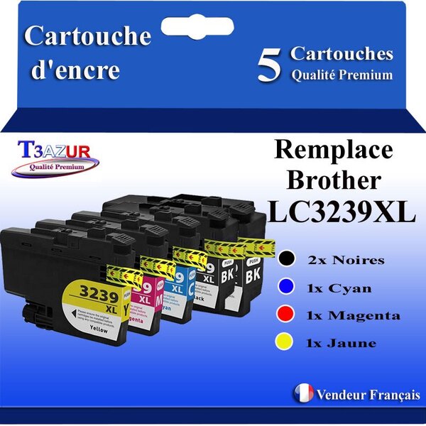 T3AZUR Lot de 5 Cartouches compatibles avec Brother LC3239XL pour Brother MFC-J6947DW  (Noire+Couleur) – T3AZUR