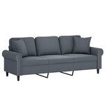 vidaXL Canapé 3 places avec oreillers gris foncé 180 cm velours