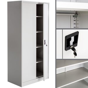 Armoire de bureau verrouillable dotée de 4 étagères meuble 5 niveaux gris 08_0000383