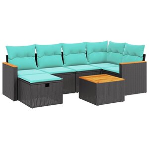 vidaXL Salon de jardin 7 Pièces avec coussins noir résine tressée