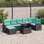 vidaXL Salon de jardin avec coussins 8 Pièces noir résine tressée acacia