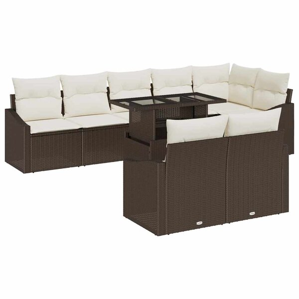 vidaXL Ensemble de canapé de jardin avec coussin 9 Pièces Marron et Crème