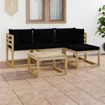 Vidaxl salon de jardin 5 pièces avec coussins noir
