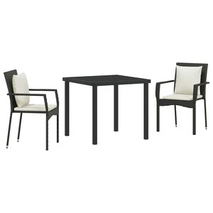 vidaXL Ensemble de salle à manger pour jardin 3 Pièces Noir polyrotin