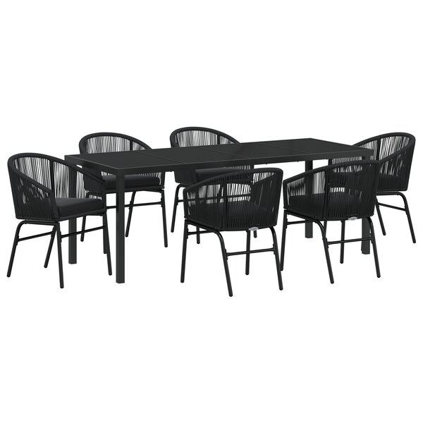 vidaXL Ensemble de salle à manger de jardin de 7 pièces - Rattan poly noir