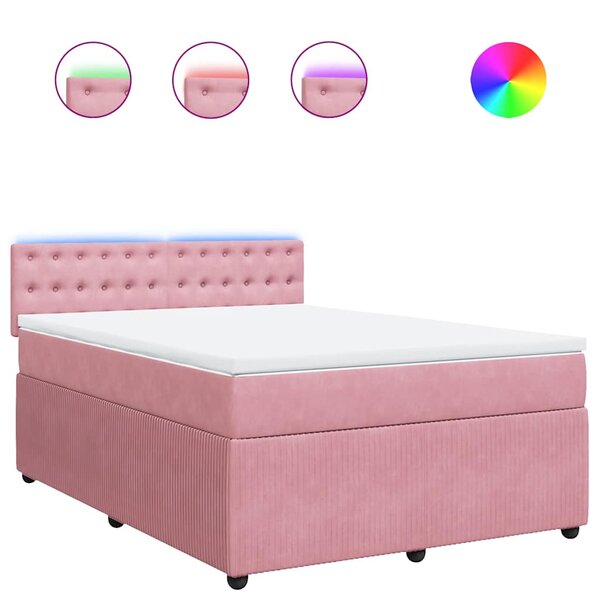 vidaXL Sommier à lattes de lit avec matelas Rose 140x190 cm Velours