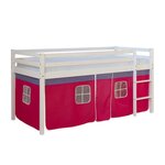 Lit mi-hauteur enfant échelle pin rideau rouge 90x200