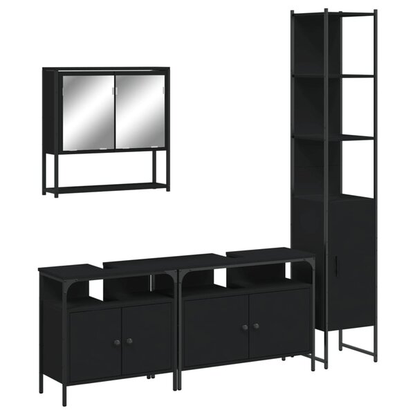 vidaXL Ensemble de meubles salle de bain 4 Pièces noir bois d'ingénierie