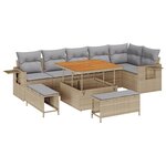 vidaXL Ensemble de Canapé de Jardin de 9 Pièces avec Coussins en Rattan Synthétique Beige et Acacia