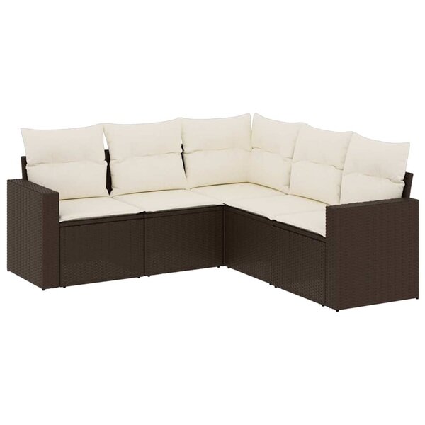 vidaXL Salon de jardin avec coussins 5 Pièces marron résine tressée