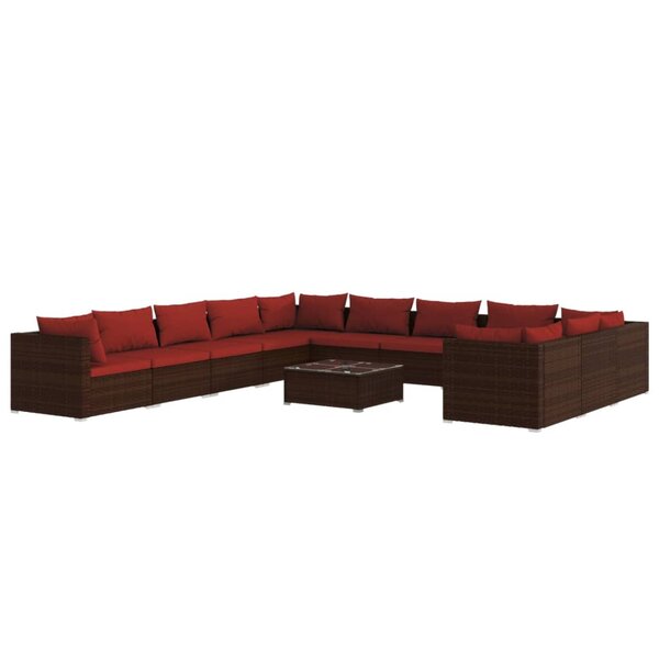 Salon de jardin meuble d'extérieur ensemble de mobilier 12 pièces avec coussins résine tressée marron 02_0015655