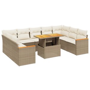vidaXL Salon de jardin avec coussins 10 Pièces beige résine tressée