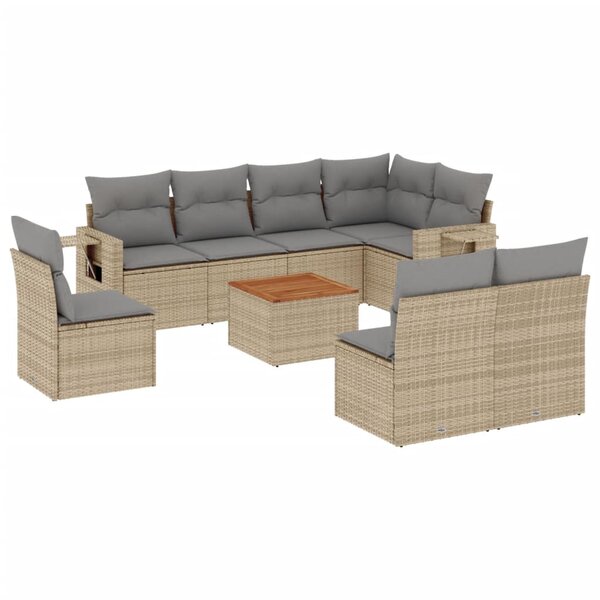 vidaXL Salon de jardin avec coussins 9 Pièces beige résine tressée