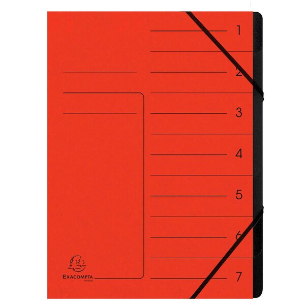 Trieur Agrafé Avec Élastiques Intérieur Noir 7 Compartiments - A4 - Rouge - X 10 - Exacompta